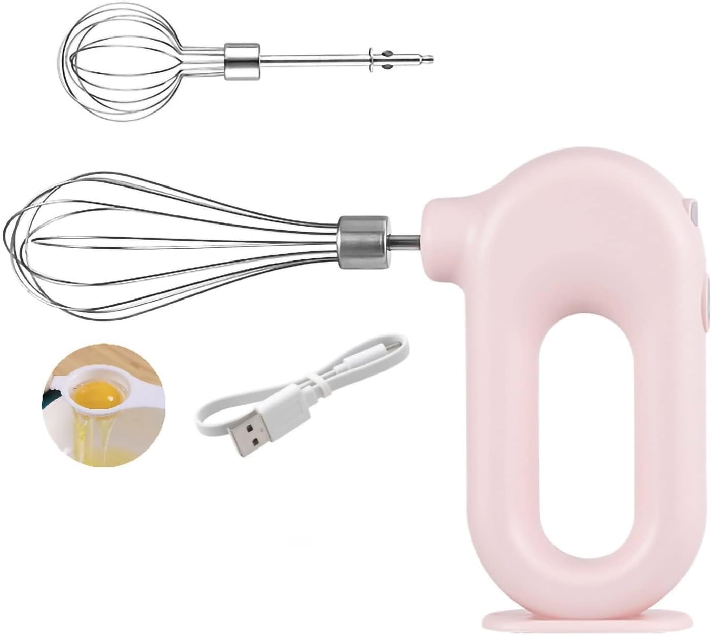 Cyrank Cordless Hand Mixer, Handheld Mixer Electric Hand Mixer 4 Speed Electric Handheld Mini Egg Beater USB Charing 1500mah(Pink)