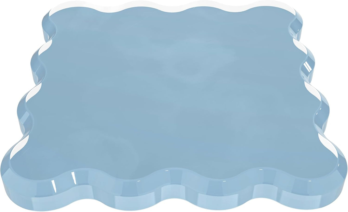 GRAHAM DESIGN Square Scalloped Acrylic Drink Coaster Set 4‑Pack with Square Holder (Light Blue)