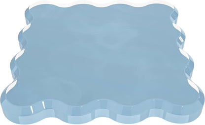 GRAHAM DESIGN Square Scalloped Acrylic Drink Coaster Set 4‑Pack with Square Holder (Light Blue)