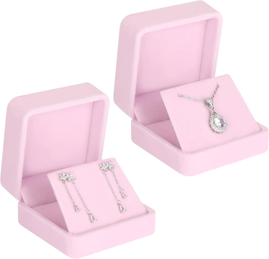 KUKUVR 2 Pcs Velvet Dangle Earring Gift Box for Women (PINK) | Small Jewelry Organizer Case, Dangle Earring Stud Holder Boxes, Elegant Stereo Display