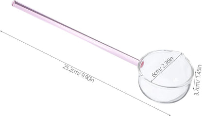 Luxshiny Clear Glass Serving Ladle: Long Handle Soup Spoon Dessert Gravy Ladle for Coffee, Tea, Ice Cream, Cake, Home Kitchen - Pink