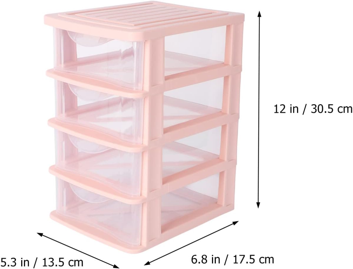 STOBOK Storage Drawer, 4 Layers Plastic Drawers Multifunctional Desktop Storage Box Storage Containers Small Drawers Organizer for Home, Office, Sundries Holder,Pink 30.5X17.5CM