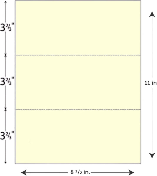 Limited Papers (TM) 8.5x11 Perforated Paper, 20/50 Pound, 75 GSM, Variety of Perforation Sizes and Colors, for Forms, Tickets, Postcards. (Peach, 3 up - horizontal 3 2/3" and 7 1/3" from bottom)