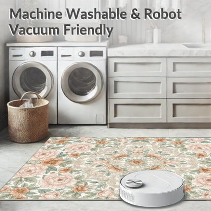 Design&I 8'x10' Easy Clean Traditional Botanical Massive Rug, Peach for King Size Bedroom, Master Suite, Under Bed, Sleek Flatweave Pet Friendly Built-in Grip Mat | 2117940
