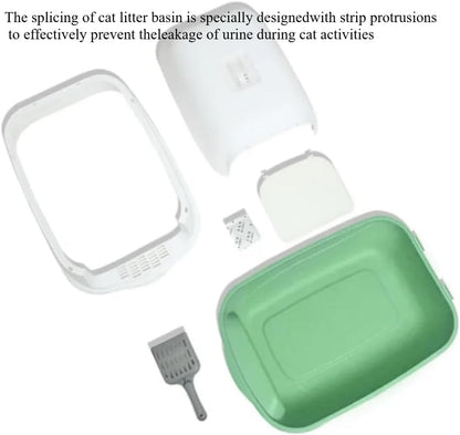 Hooded Cat Litter Box - Fully Enclosed Pet Toilet with Lid, Pink, 19.7" L X 13.8" W X 13" H - Easy Clean Handheld Design for Kitten & Cat Hygiene (Pink)