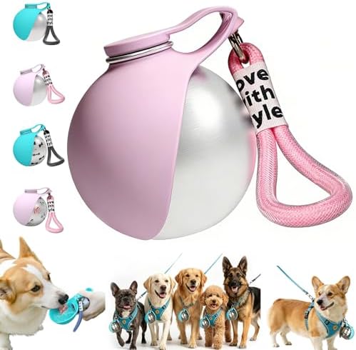 Foldable Pet Water Bottle for Travel, 2 in 1 Portable Dog Water Bottle, 9.6 Oz Stainless Steel Bottle with Silicone Bowl, Leak-Proof Water Dispenser Ideal for Small Dog Walking (Pink)