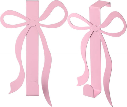 Chunful 2 Pack Pink Bow Over The Door Hooks Metal Strong Door Hanger Hooks Coquette Bow Bathroom Decor Accessories for Cabinet Bath Bedroom Living Room Kitchen Hanging Clothes Towels Hats Coats Bag