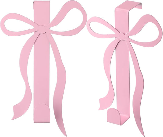 Chunful 2 Pack Pink Bow Over The Door Hooks Metal Strong Door Hanger Hooks Coquette Bow Bathroom Decor Accessories for Cabinet Bath Bedroom Living Room Kitchen Hanging Clothes Towels Hats Coats Bag