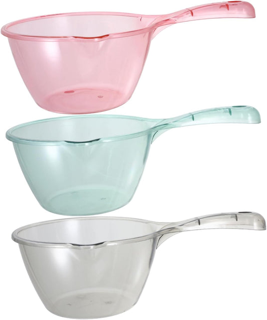 Cabilock 3pcs Kitchen Water Ladles Thickened Multipurpose Water Scoop with Long Handle for Bathing Cooking Plant Watering and Home Use in Pink Light Green Brown
