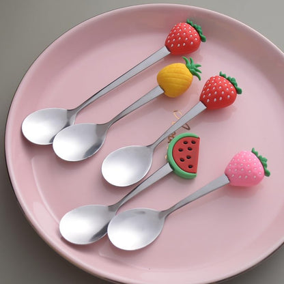 Silverware Flatware Set, 1/4/6/8/10/12 Pcs Creative Cute Fruit Spoon Household Stainless Steel Stirring Spoon Short Handle Spoon Yogurt Ice Cream Spoon Dessert Spoon(Pink,12 Pieces)