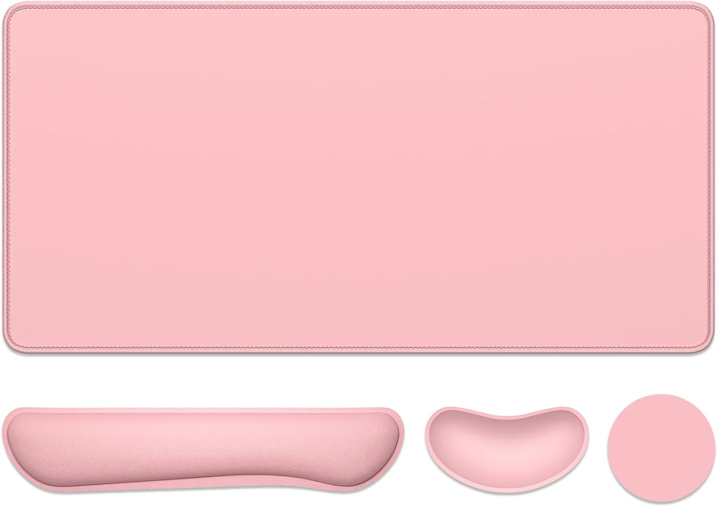 Dapesuom Keyboard Wrist Rest Mouse Pad Set, 4Pcs Extended Large XXL Gaming Mousepad + Mouse Wrist Cushion + Memory Foam Keyboard Wrist Support + Cup Coaster, Pink 31.5x15.7in Desk Pad for Home Office