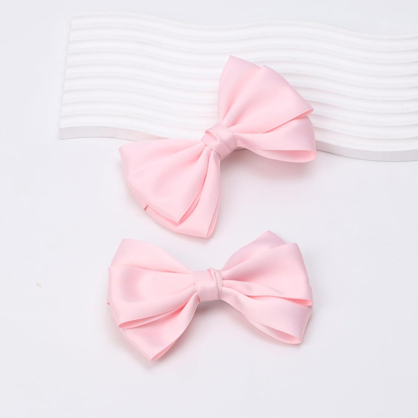 Large Big 6 Inch Hair Bows Thick Ribbon Boutique Alligator Clips Hair Accessories for Women Girls Toddlers Kids Teens 2 Pcs(Light Pink)