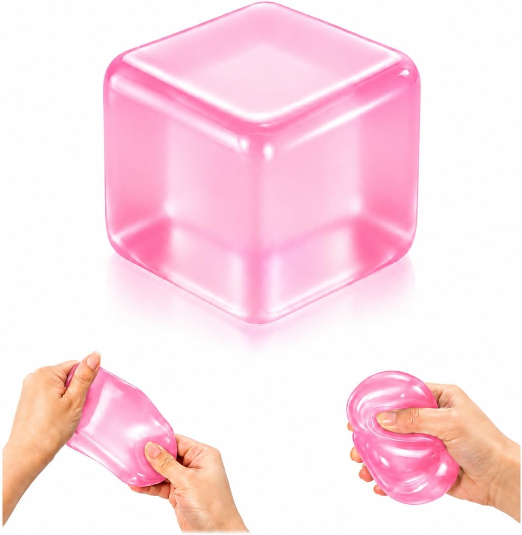 Ice Cube Squishy, Squeeze Stress Cube for Anxiety Relief, Soft Squishy Fidget Toys for Adults, Sensory Gel Ball for Birthday Gift, Desk Accessory（Pink）