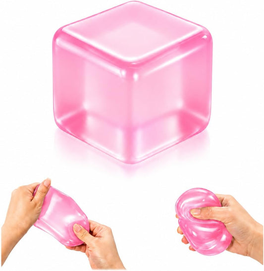 Ice Cube Squishy, Squeeze Stress Cube for Anxiety Relief, Soft Squishy Fidget Toys for Adults, Sensory Gel Ball for Birthday Gift, Desk Accessory（Pink）