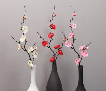 Rikyo 100 pcs Artificial Silk Cherry Blossom Flower Heads Spring Fake Plum Blossom Peach Blossom,Vase Fillers,Corsages for Wedding Decor,Nursery Wall,Archway Decor Wreath Garland Cake Ornaments (Red)