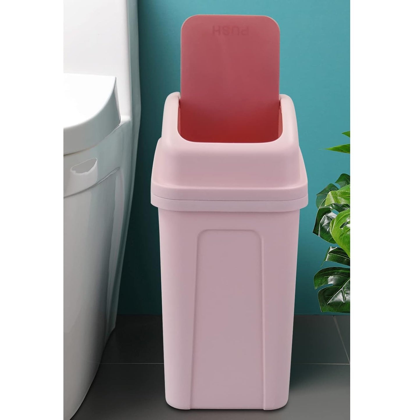 7 L Small Garbage Can with Swing Lid, 1.8 Gallon Indoor Trash Bin with Lid (Pink)