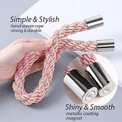 NICEEC 2 Pack Strong Magnetic Curtain Tiebacks Modern Simple Style Drape Tie Backs Convenient Decorative Weave Rope Curtain Holdbacks for Thin or Thick Home & Office Window Draperies (Pink)