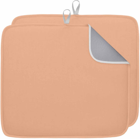 Peach Fuzz Dish Drying Mat 18x24 inch Coral Solid Color Super Absorbent Microfiber Dish Drying Pad for Kitchen Countertops Sink Dish Drainer Racks Coffee Bar Mats 2 Pack