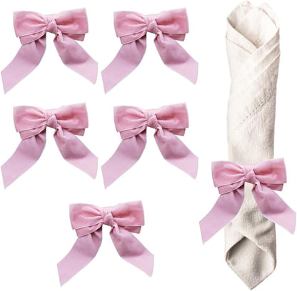 Bow Napkin Rings, 6Pcs Pink Ribbon Candlesticks Decorative Napkin Buckles for Christmas Holiday Dinner Wedding Party Table Decor