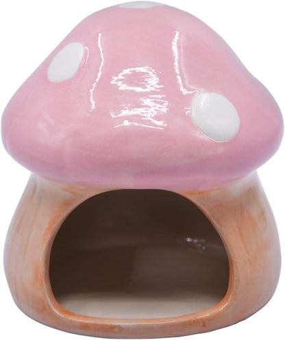 Aquarium Mushroom House Decorations, Ceramic Fish Tank Hideout Landscaping, Small Fish Hideaway Spawning Cave Decor for Shrimp Goldfish (Pink)