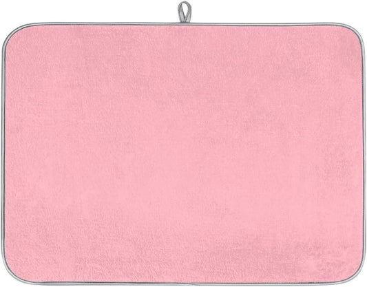 Light Pink Dish Drying Mat for Kitchen Counter Dish Drying Pad Non-Slip Absorbent Microfiber Drainer Rack Mats for Dishes Pots Pans 16"x18"