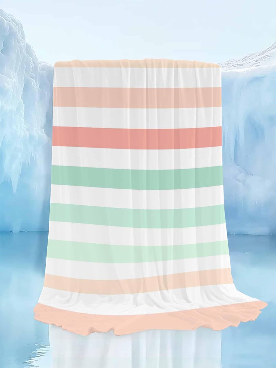 Cooling Throw Blanket for Hot Sleepers, Peach Pink Green Ombre Lightweight Breathable Summer Blanket, Farmhouse Stripe Modern Double-Side Cool Throw Blankets for Sleeping Travel, 30"x40"