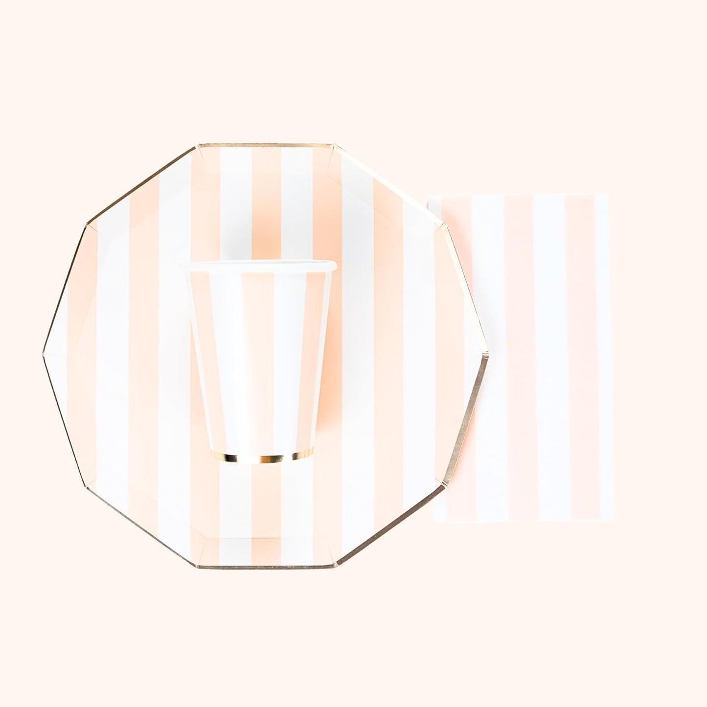 Bonjour Fête Light Peach Cabana Stripe Party Cups | Disposable Cups for Holidays, Baby Showers, Easter & Birthday Parties | Premium Party Supplies & Decorations | Pack of 8 | 12oz size