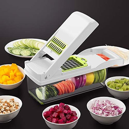 Vegetable Chopper Cutter Slicer Multifunctional Food Veggie Onion Potato Fruit Chopper Cutter Dicer with Container (Pink)