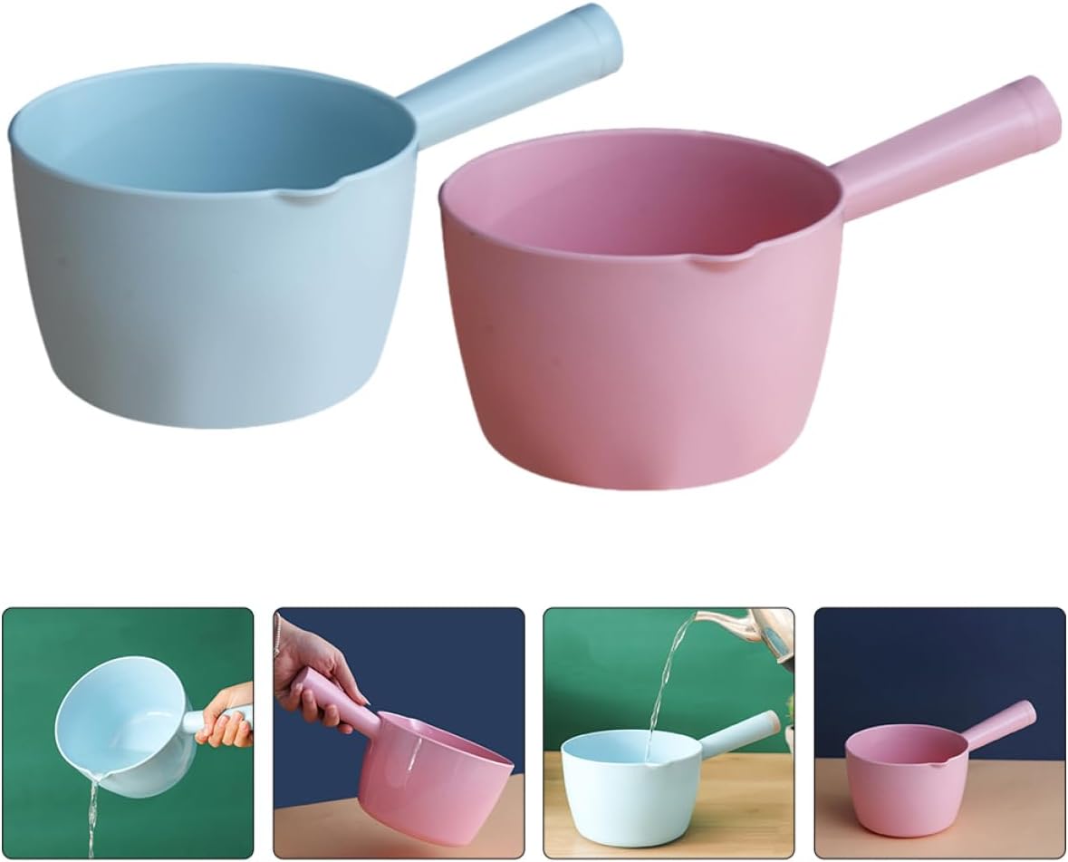 2pcs Versatile Long Handle Water Ladle Multi-function Kitchen and Gardening Scoop for Plants Bathing and Pet Feeding Lightweight Plastic Blue and Pink