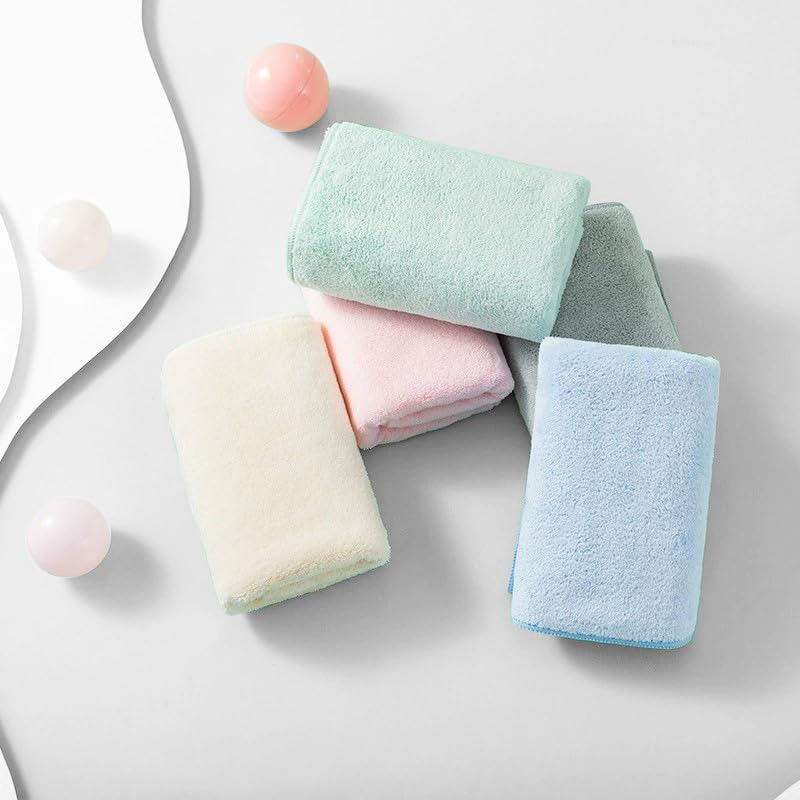 Soft Plush Bath Towels, Pastel Colors Collection, Cotton Blend, Pink Blue Mint Cream Gray, 5 Pack