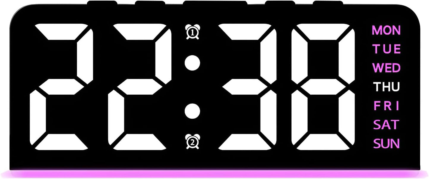 Digital Alarm Clocks, Rectangular LED Alarm Clock, Small Modern Table Clock with Night Lights, Four Adjustable Brightness Levels, Bedside Clock with Week Display for Bedroom Office Living Room (Pink)