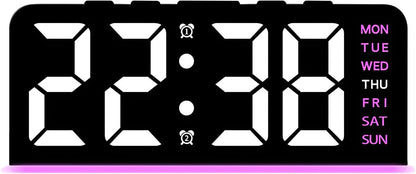 Digital Alarm Clocks, Rectangular LED Alarm Clock, Small Modern Table Clock with Night Lights, Four Adjustable Brightness Levels, Bedside Clock with Week Display for Bedroom Office Living Room (Pink)