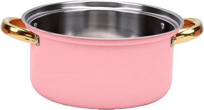 Cookware Set Stainless Steel, 5 Piece Pot Set with Glass Lids Ranging 16cm to 24cm for Boiling Simmering Frying, Dual Handle Easy Grip (Pink)