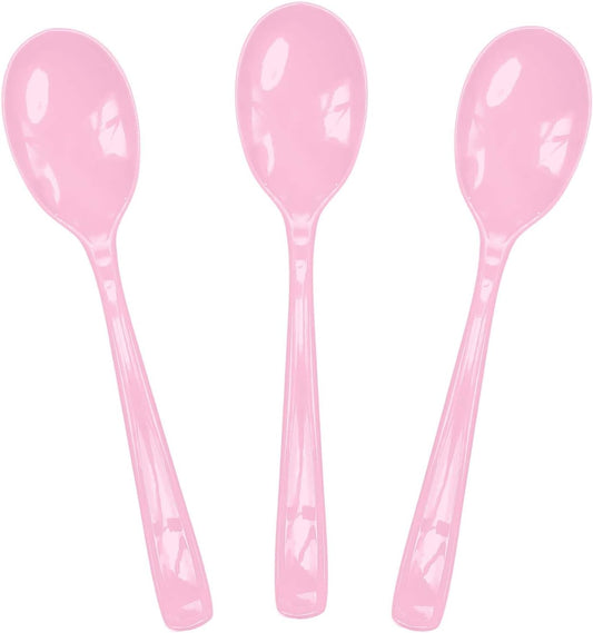SietDESEO 25 PCS Light Pink Plastic Spoons Disposable Utensils Heavy Duty Baby Pink Spoons Disposable Cutlery for Birthday Wedding Baby Shower Bridal Shower Plastic Silverware