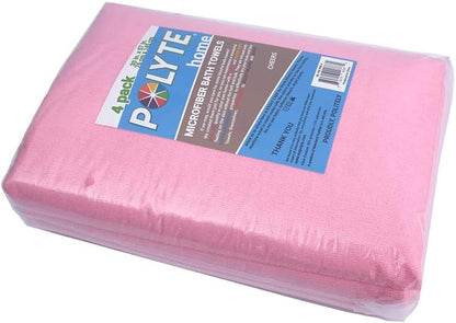 POLYTE Microfiber Quick Dry Lint Free Bath Towel, 57 x 30 in, Pack of 4 (Pink)