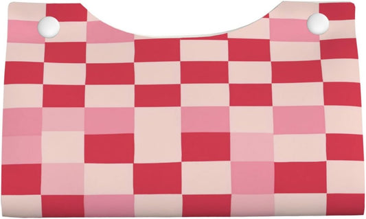 Beige Pink Checkerboard Pattern Rectangle Tissue Box Cover PVC Faux Leather Tissue Boxes Holder Lightweight Tissue Box Cube for Bathroom Home Car Office