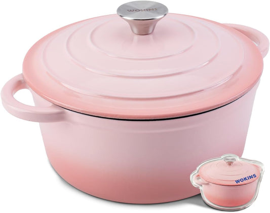 Enameled Cast Iron Dutch Oven - 7QT Pot with Lid,Oven Safe to 500°F,Heavy-Duty Cookware for Sourdough Bread Baking,Braising,Stews,Roasting Pink
