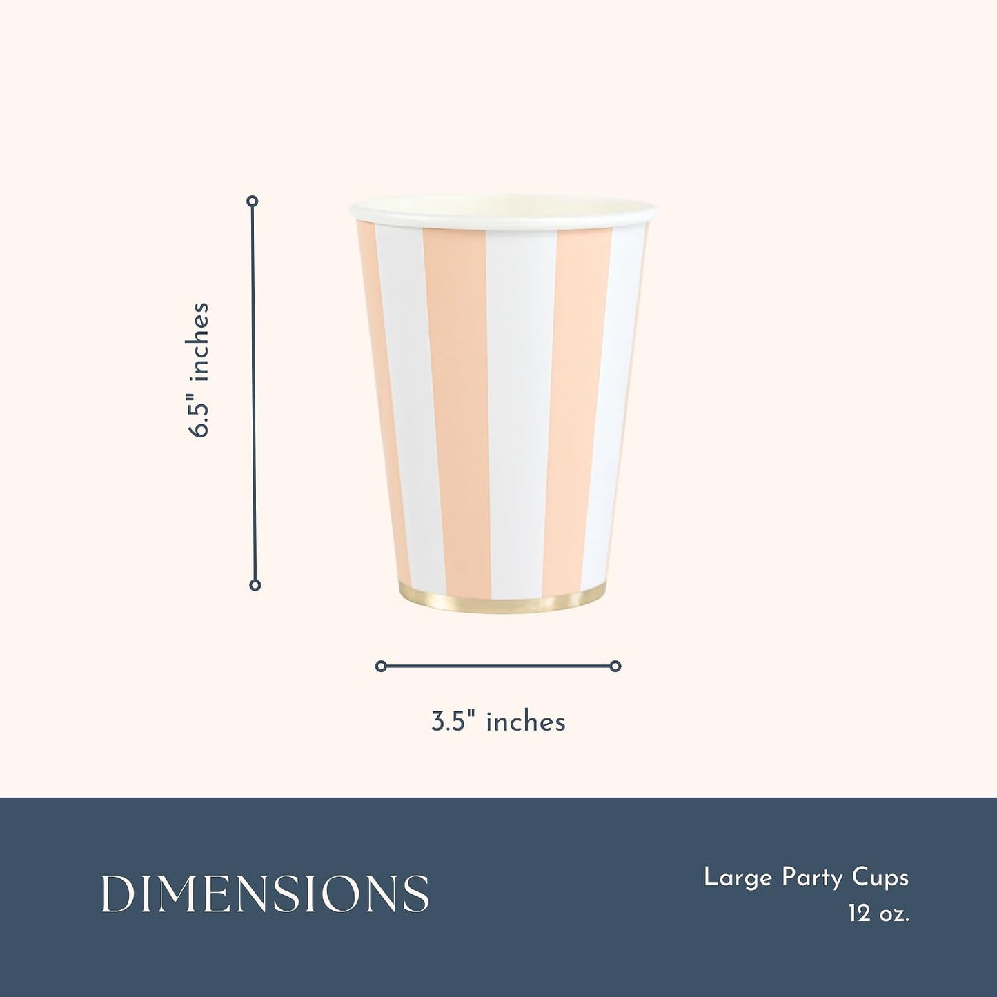 Bonjour Fête Light Peach Cabana Stripe Party Cups | Disposable Cups for Holidays, Baby Showers, Easter & Birthday Parties | Premium Party Supplies & Decorations | Pack of 8 | 12oz size