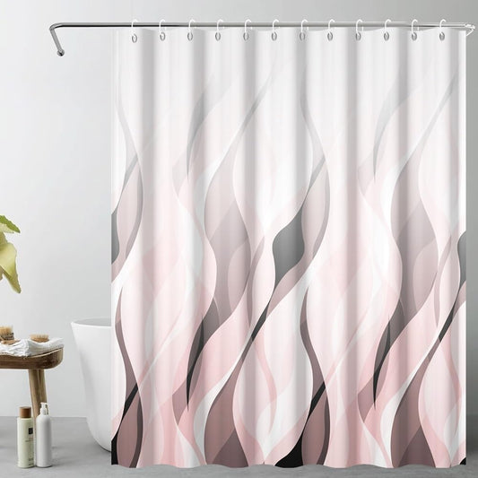 Pink Ombre Striped Shower Curtain for Bathroom Decor Pink Brown Abstract Ombre Geometric Waves Shower Curtain Modern Art Minimalist Bath Curtains Waterproof Shower Curtains Set,72x72inch