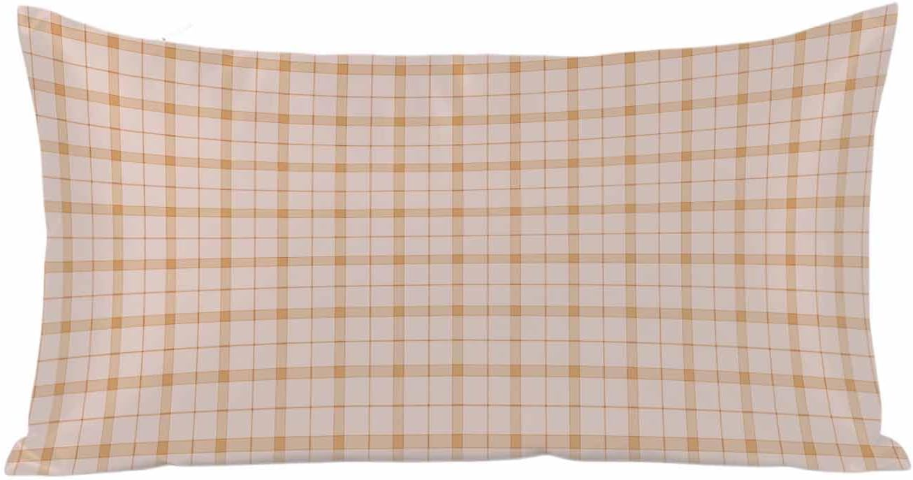 Cream Buffalo Plaid Pillow Cases Cal King Size, Modern Farmhouse Peach Pink Checkered Satin Pillowcase with Zipper for Hair/Skin, Decorative Pillow Covers for Bed/Couch/Sofa, 20x40 Inches