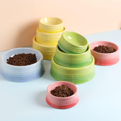 Sweejar Gradient Dog Bowl, Ceramic Dog Food Dish for Puppy and Kitten, Porcelain Pet Bowl for Food and Water 8 oz (Gradient Pink)