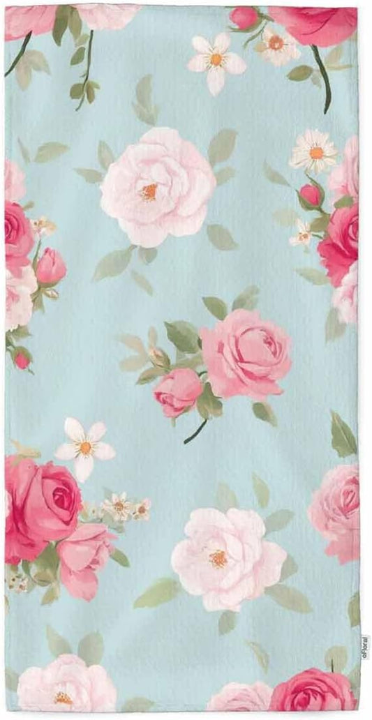 oFloral Pink Rose Hand Towels Cotton Washcloths,Elegance Seamless Pattern with Shabby Chic Rose Flowers in Vintage Style Soft Towels for Bathroom/Yoga/Golf/Hair/Face Towel 15X30 Inch