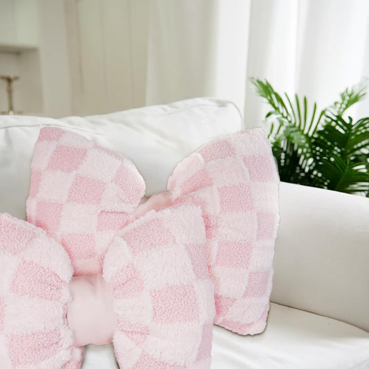 2 Pcs Pink Bow Pillow Big Bow Shaped Cushion Plush Car Lumbar Pillow Aesthetic Home Decor Throw Pillows for Room Bed Sofa Couch Decor