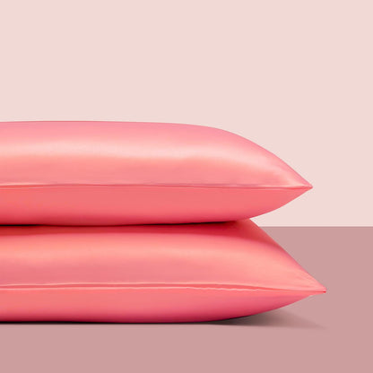 Satin Pillowcases with Zipper for Hair and Skin, Set of 2 Smilar to Silk Pillow Cases, Machine Washable, Wrinkle-Free, Cooling Satin Pillow Cases Queen, 20x30 Inches, Coral Pink