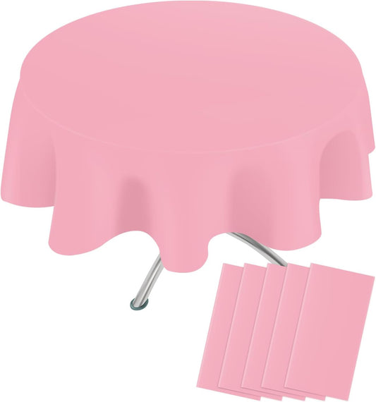 Pink 5 Pack 84 Inch Plastic Tablecloth Disposable Tablecloth for Round Table, Party Plastic Table Cloth