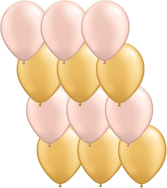 Andaz Press 11-inch Latex Balloon Duo Party Kit with Gold Cards & Gifts Sign, Peach and Gold, 12-pk, Champagne Rose Gold Theme Engagement Bridal Shower Decor