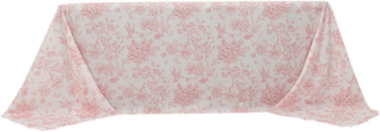 90x132 inch Rectangular Tablecloth White Pink French Toile Polyester Vintage Pastoral Floral Rustic Table Cloth Washable Table Cover for Indoor & Outdoor, Farmhouse Decor, Picnic, Tabletop Decoration