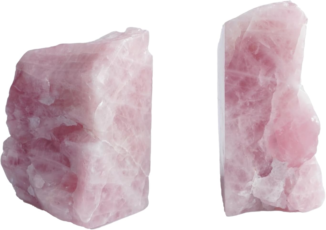 Rose Quartz Bookends - Decorative Stone Book Ends for Office Home Decor, Pink Crystal Book Lover Gift (1 Pair, 2-3 Lbs with Non-Slip Bumpers)
