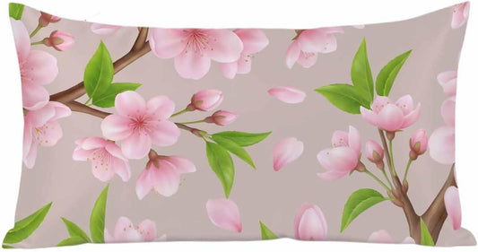Pink Peach Flowers Satin Pillowcases with Zipper Cal King Size Cooling Silk Pillow Cases for Hair and Skin Smooth Spring Botanical Watercolor Floral Brown Throw Pillow Covers for Women Men 20x40 Inch