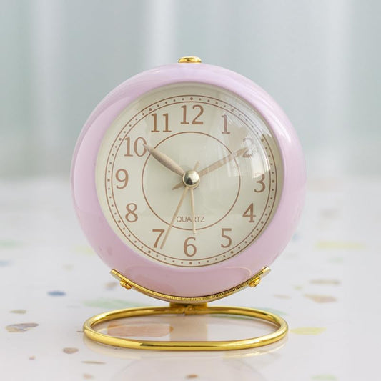3 Inches Analog Alarm Clocks Retro Backlight Cute Simple Design with Night Light Silent Non-Ticking Battery Operated [Pink]